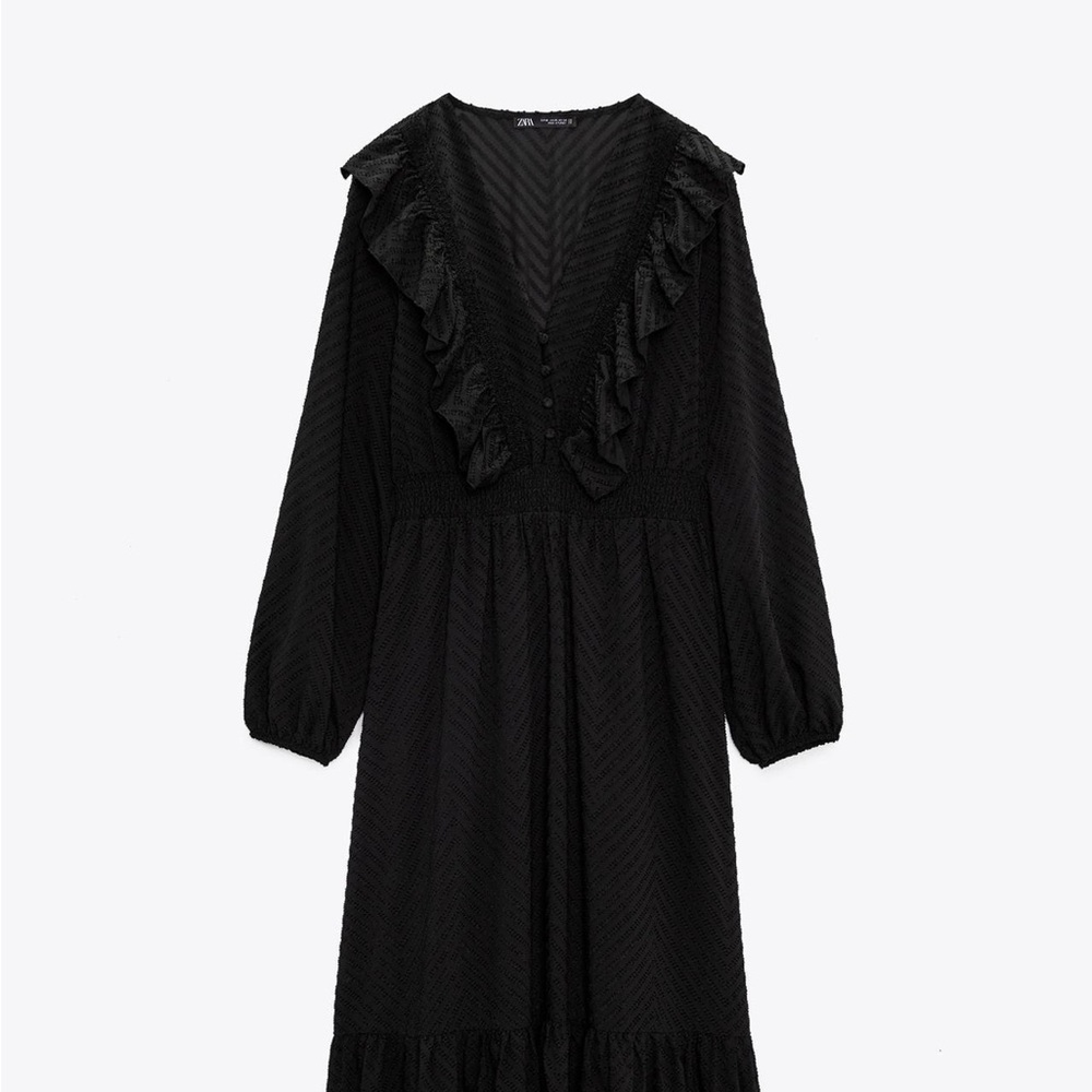 Zara Black Dotted Mesh Midi Dress Sz M